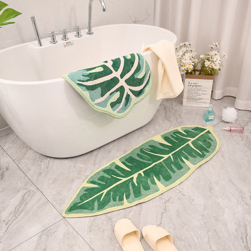 Feblilac Green Leaves Soft Bath Mat 45x75cm, Multiple Sized Floral Non Slip Bathmat, Plants ...