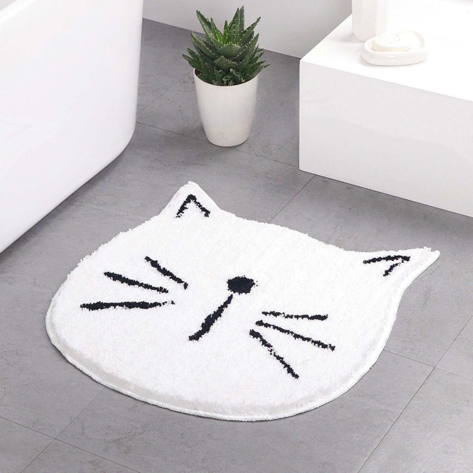 Simple Cats Bath Mat, Grey White Black - Feblilac® Mat