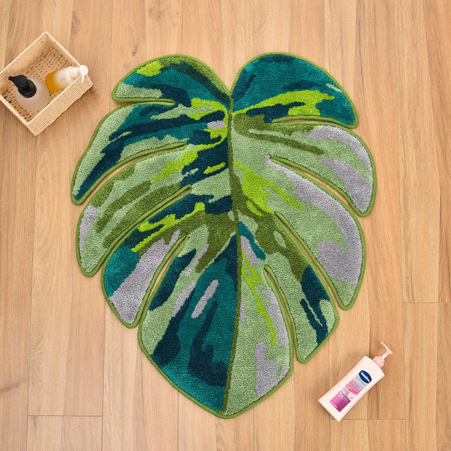 Feblilac Irregular Monstera Leaves Tufted Bath Mat - view 2