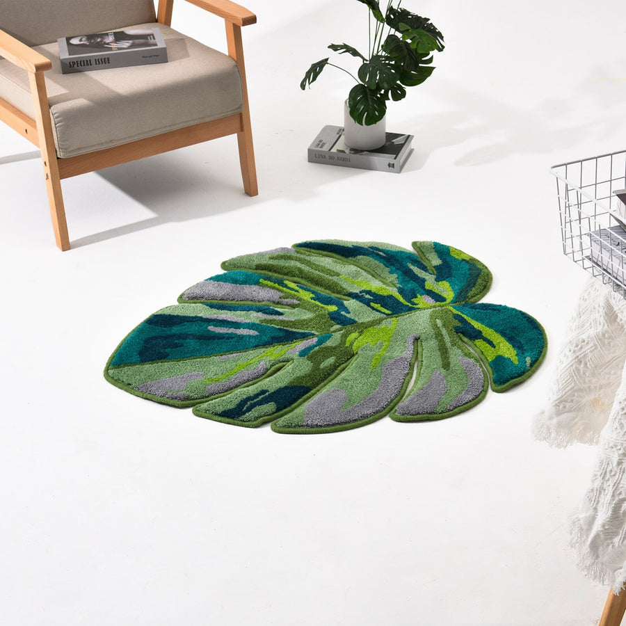 Feblilac Irregular Monstera Leaves Tufted Bath Mat - view 11