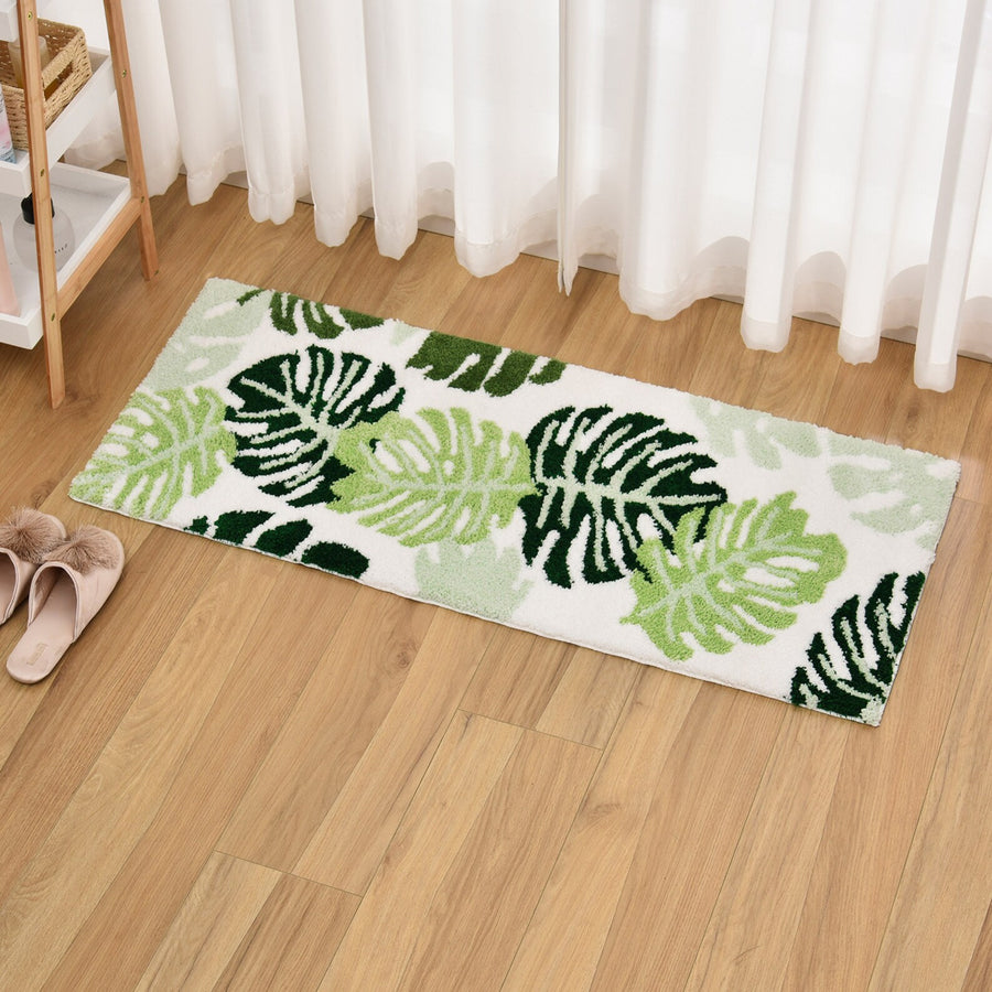 Feblilac Green Monstera Leaves Runner Mat, Tufted Mat for Bedroom or Bathroom - view 2