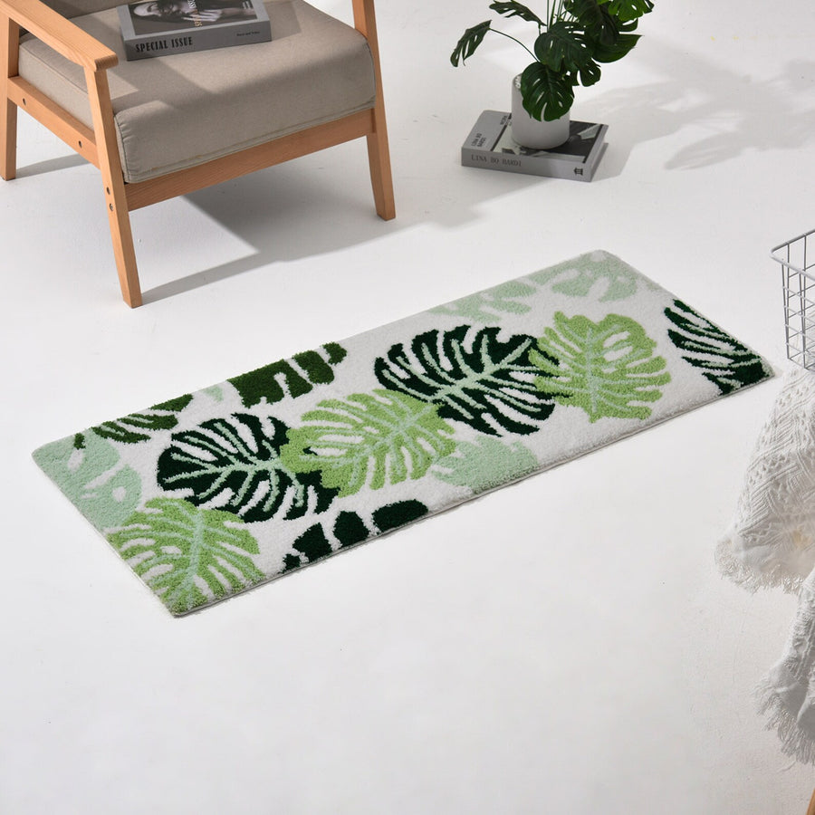 Feblilac Green Monstera Leaves Runner Mat, Tufted Mat for Bedroom or Bathroom - view 3