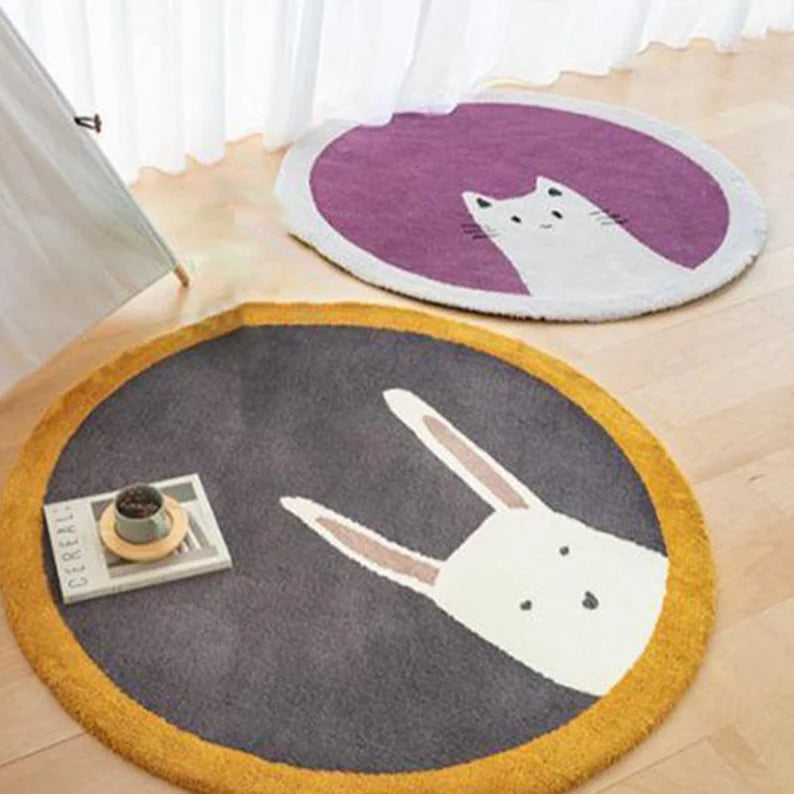Rabbit Blue Kids Play Mat Round Rug Room Décor for Children - Feblilac® Mat