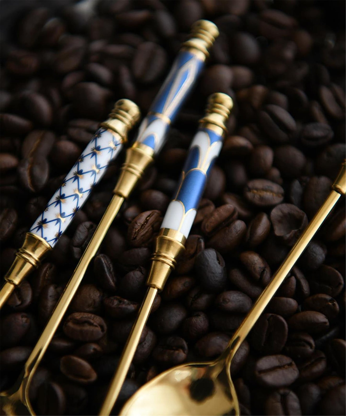 Stainless Steel Spoon, Blue Ceramic Tea Coffee Spoon