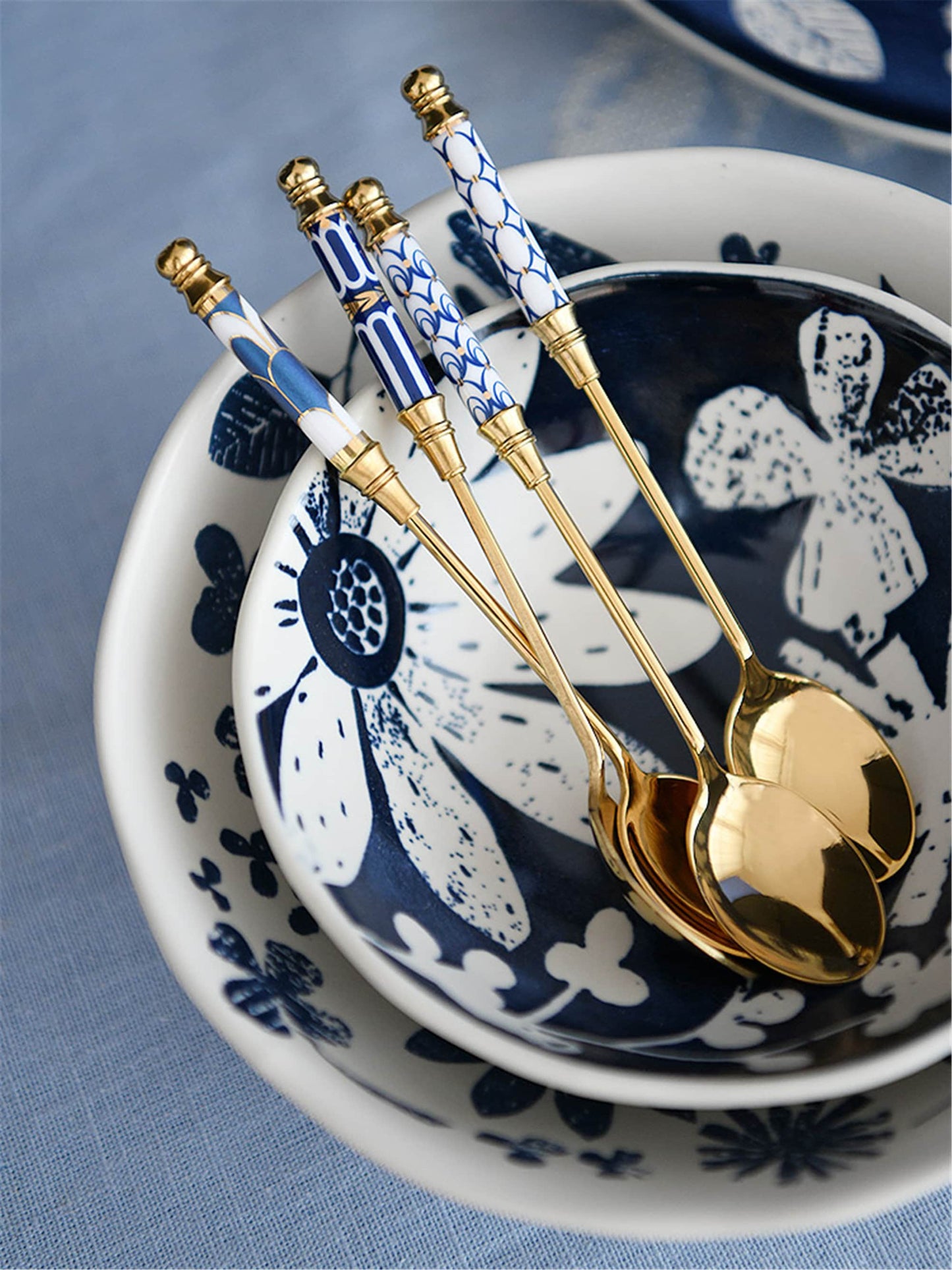 Stainless Steel Spoon, Blue Ceramic Tea Coffee Spoon