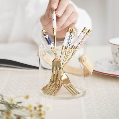 Stainless Steel Fork, Golden Steel and Ceramic Tableware