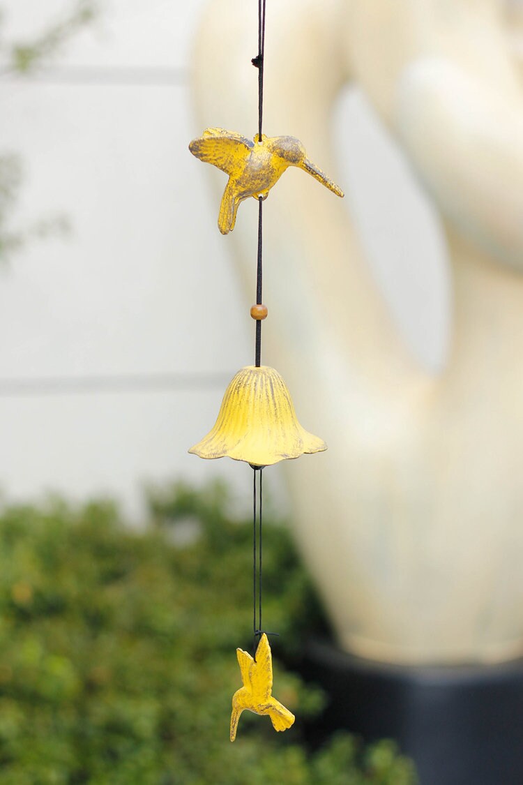 Yellow Hummingbird Wind Chime, Iron Metal Bell Ring - view 2