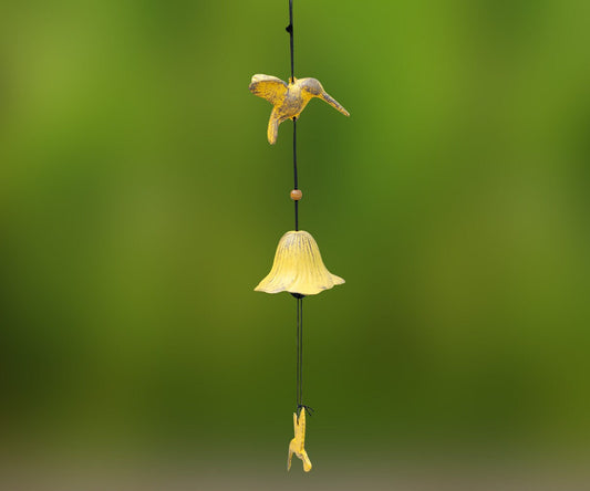 Yellow Hummingbird Wind Chime, Iron Metal Bell Ring