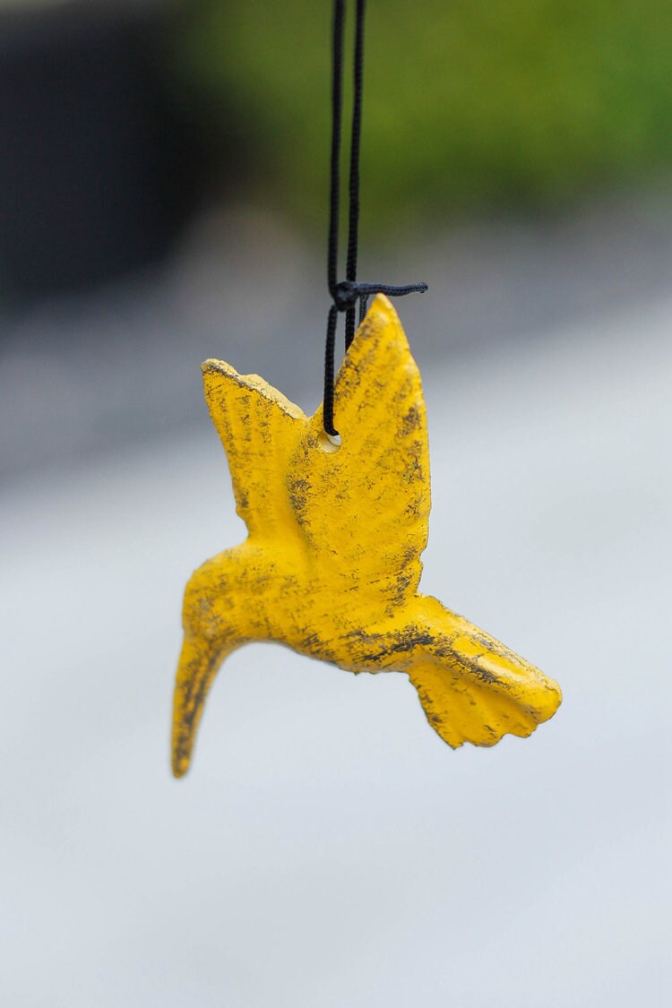Yellow Hummingbird Wind Chime, Iron Metal Bell Ring