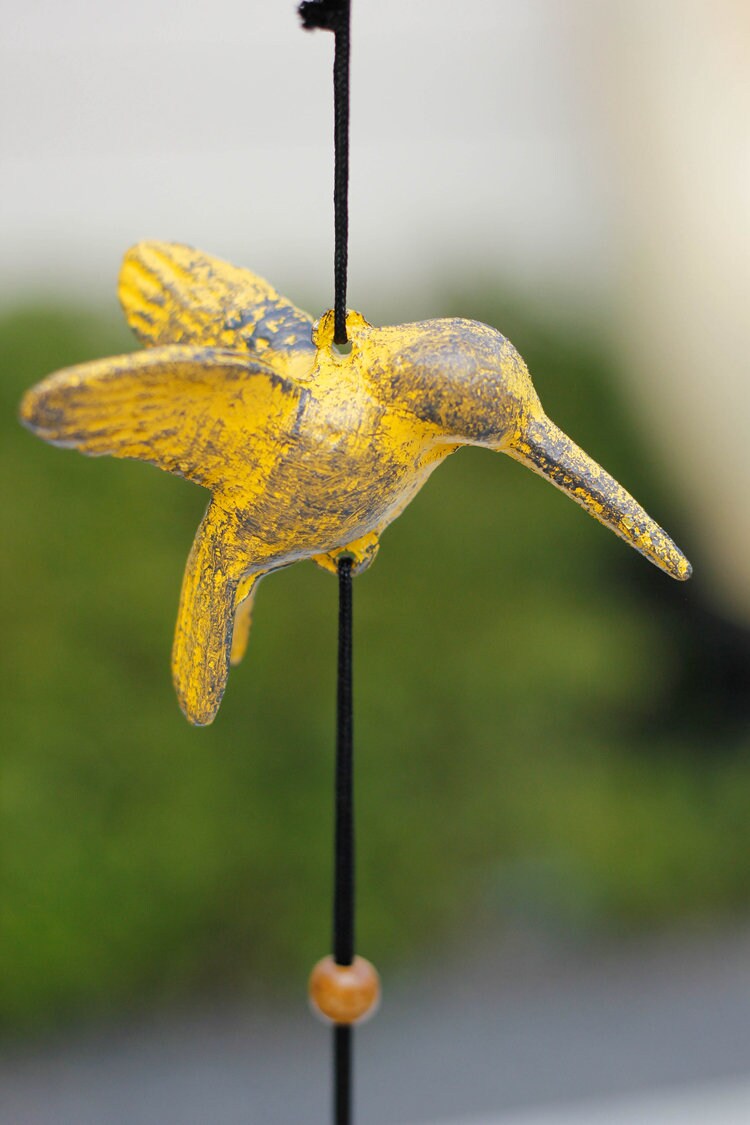 Yellow Hummingbird Wind Chime, Iron Metal Bell Ring - view 3