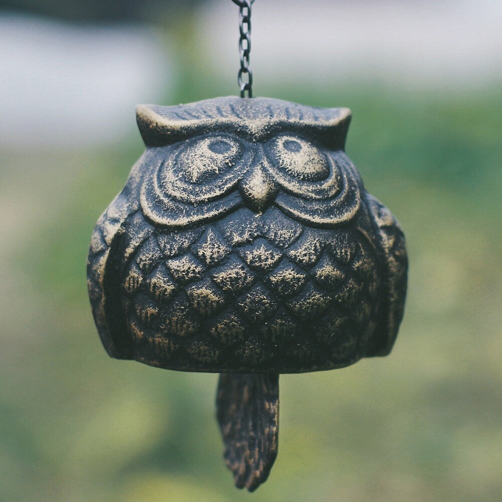 Cute Owl Metal Wind Chime, Iron Metal Bell Ring Windchime