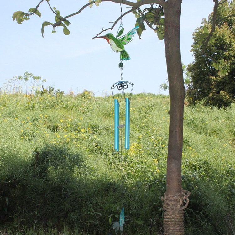 Glass Metal Hummingbird Wind Chime, Modern Style Iron Bell Ring Windchime - view 3