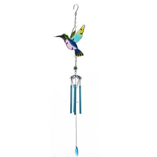 Glass Metal Hummingbird Wind Chime, Modern Style Iron Bell Ring Windchime