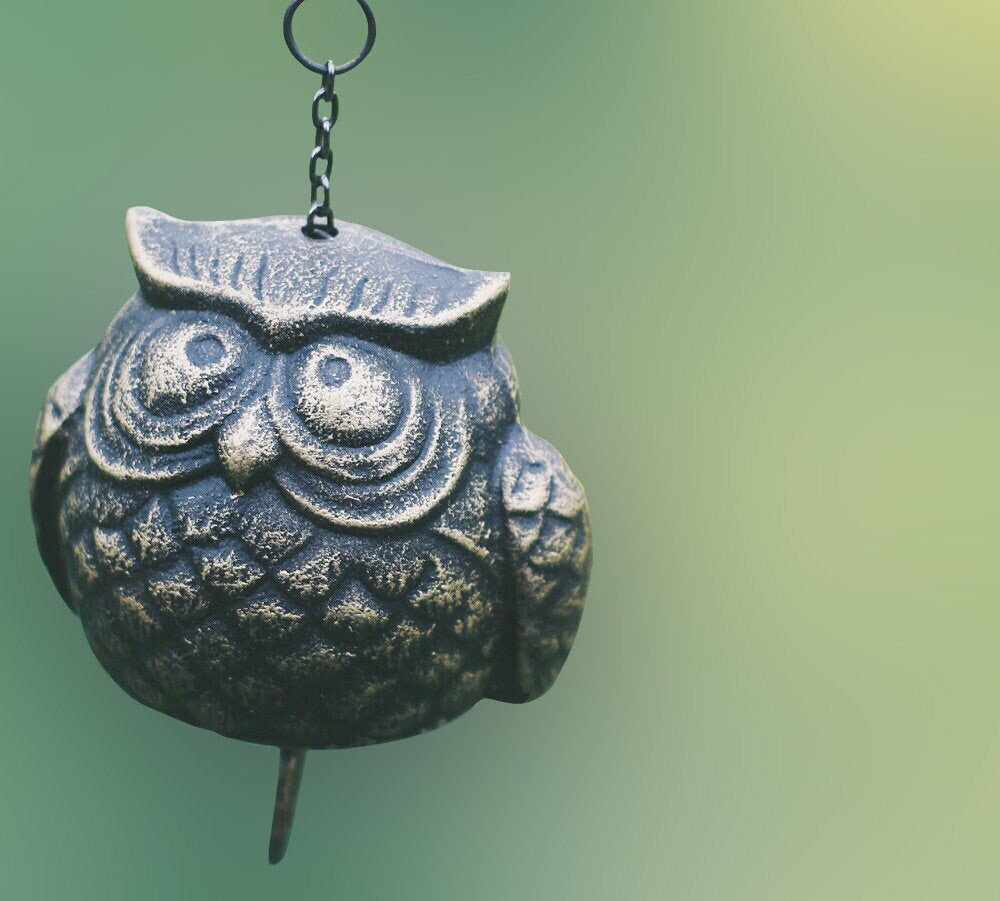 Cute Owl Metal Wind Chime, Iron Metal Bell Ring Windchime