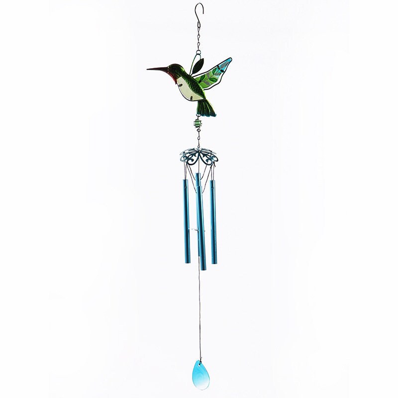 Glass Metal Hummingbird Wind Chime, Modern Style Iron Bell Ring Windchime - view 2