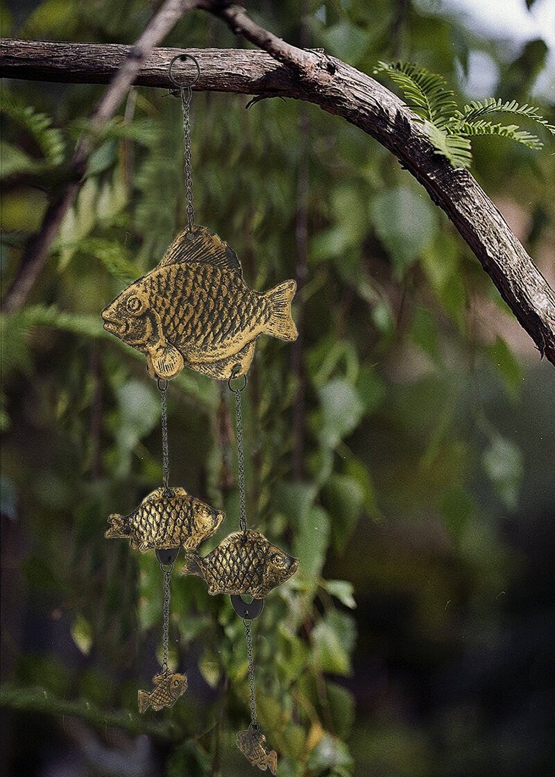 Cute Metal Fish Wind Chime, Traditional Japanese Koi Bronze Bell Ring Windchime - view 4