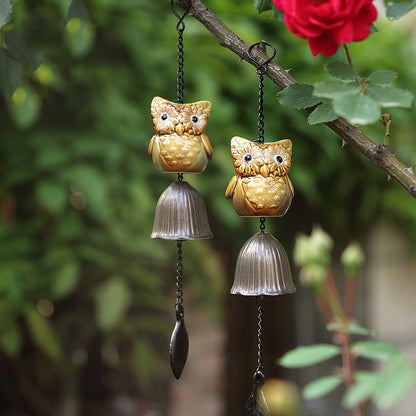 Metal Leave Wind Chime, Ceramic owl Iron Bell Ring Windchime