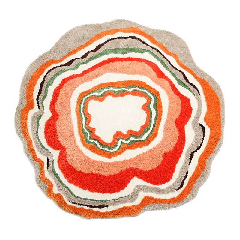 Tufted Round Abstract Retro Rug, Aesthetic Multi Color Rug for Bedroom Living Room