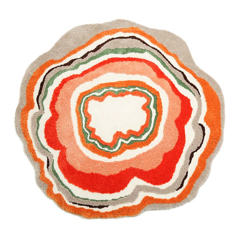 Tufted Round Abstract Retro Rug, Aesthetic Multi Color Rug for Bedroom Living Room - view 2