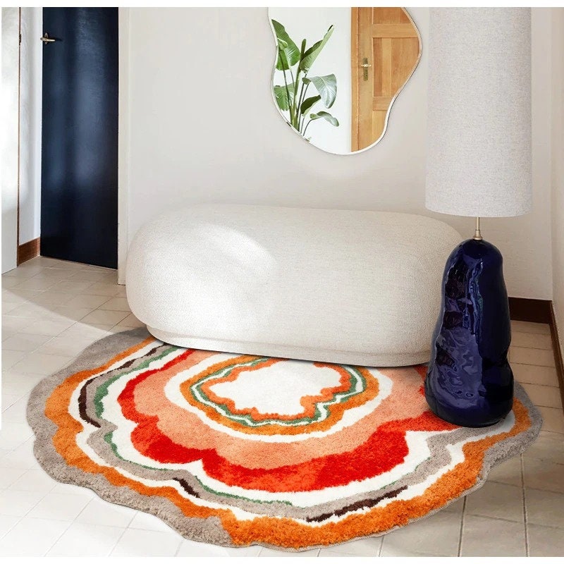 Tufted Round Abstract Retro Rug, Aesthetic Multi Color Rug for Bedroom Living Room - view 3