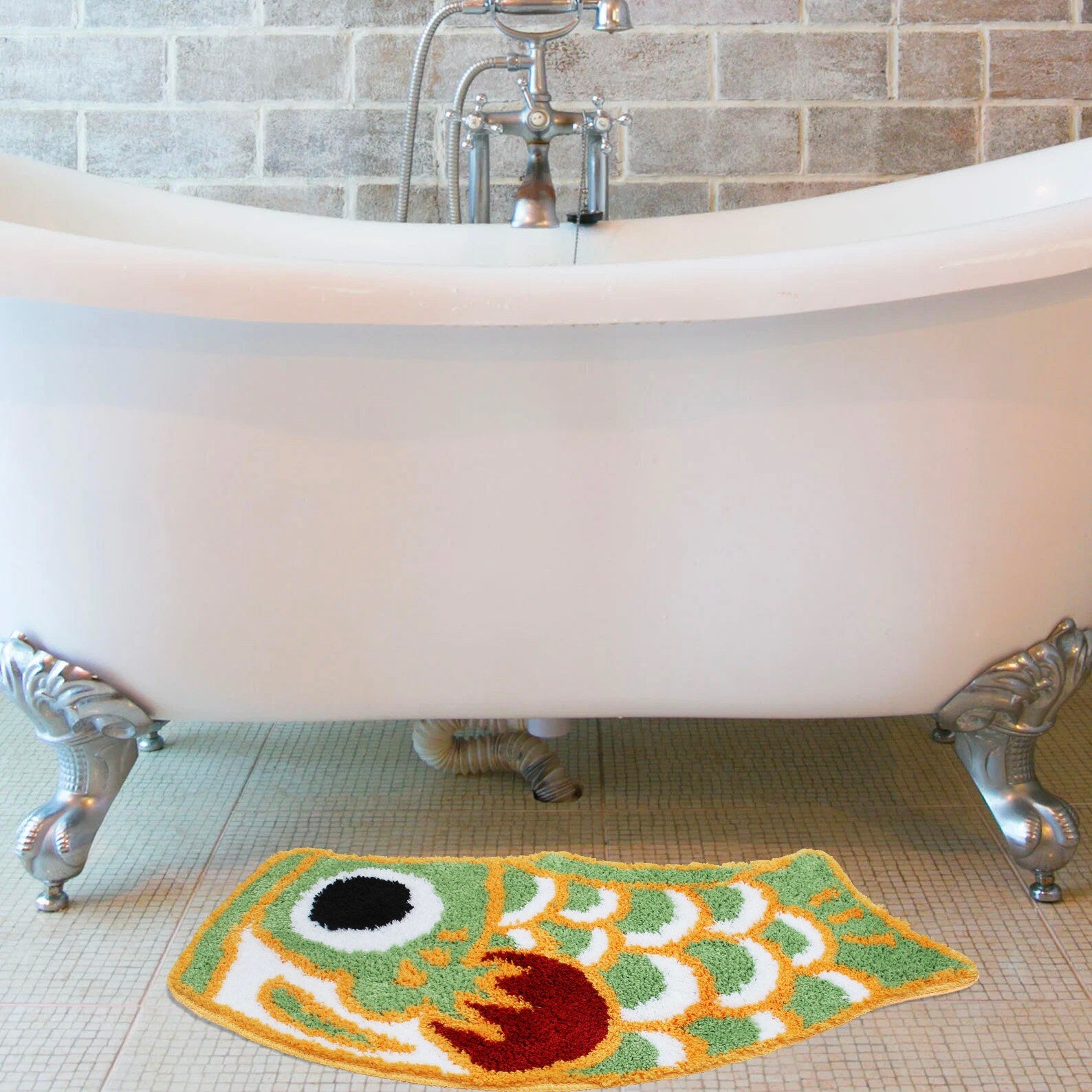 Cute Green Fish Bath Mat, Japanese Koi Flag Soft Bathroom Rug, Water  Absorbent Non-Slip Bathroom Mat, 45x85cm – Feblilac® Mat