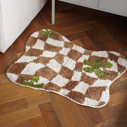 Tufted Checkered Rug, Irregular Shape Mats, Decorative, Soft, Fluffy &amp; Non Slip.