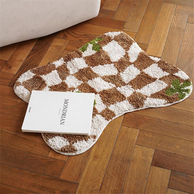 Tufted Checkered Rug, Irregular Shape Mats, Decorative, Soft, Fluffy & Non Slip. - view 4