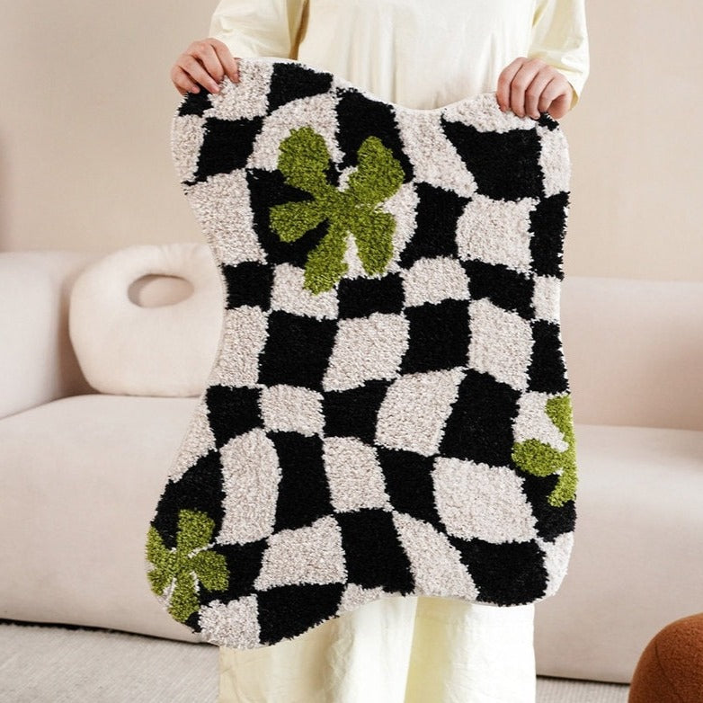 Tufted Checkered Rug, Irregular Shape Mats, Decorative, Soft, Fluffy & Non Slip. - view 2