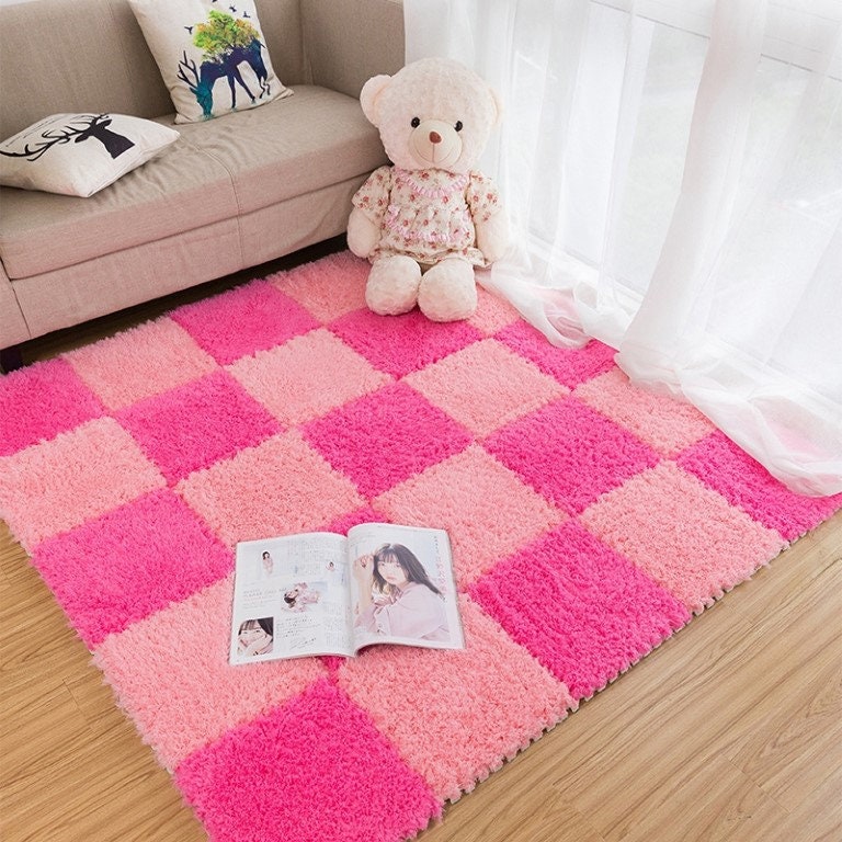 Home Decor Splicing Floor Mat Plush Bedroom Bedside Coffee Table Mats Furry Plaid Decor Area Rugs Absorbent Doormat