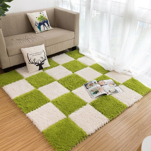 Home Decor Splicing Floor Mat Plush Bedroom Bedside Coffee Table Mats Furry Plaid Decor Area Rugs Absorbent Doormat