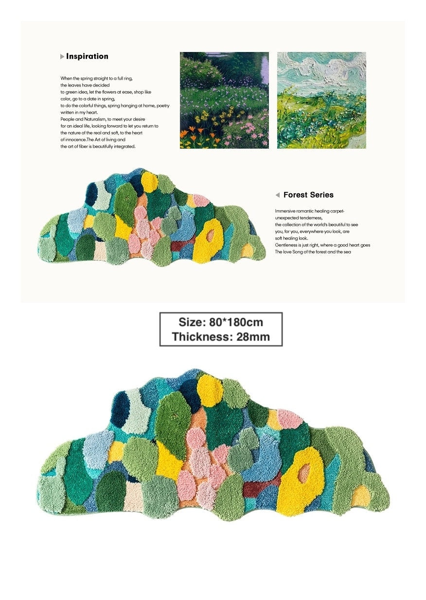 Natural Moss Forest Abstract Rug, Bedroom Living Room Rug, Modern Art Rug - view 3