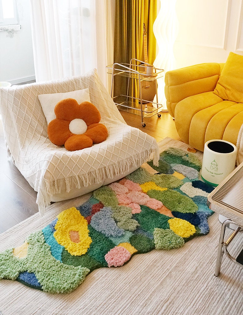 Natural Moss Forest Abstract Rug, Bedroom Living Room Rug, Modern Art Rug