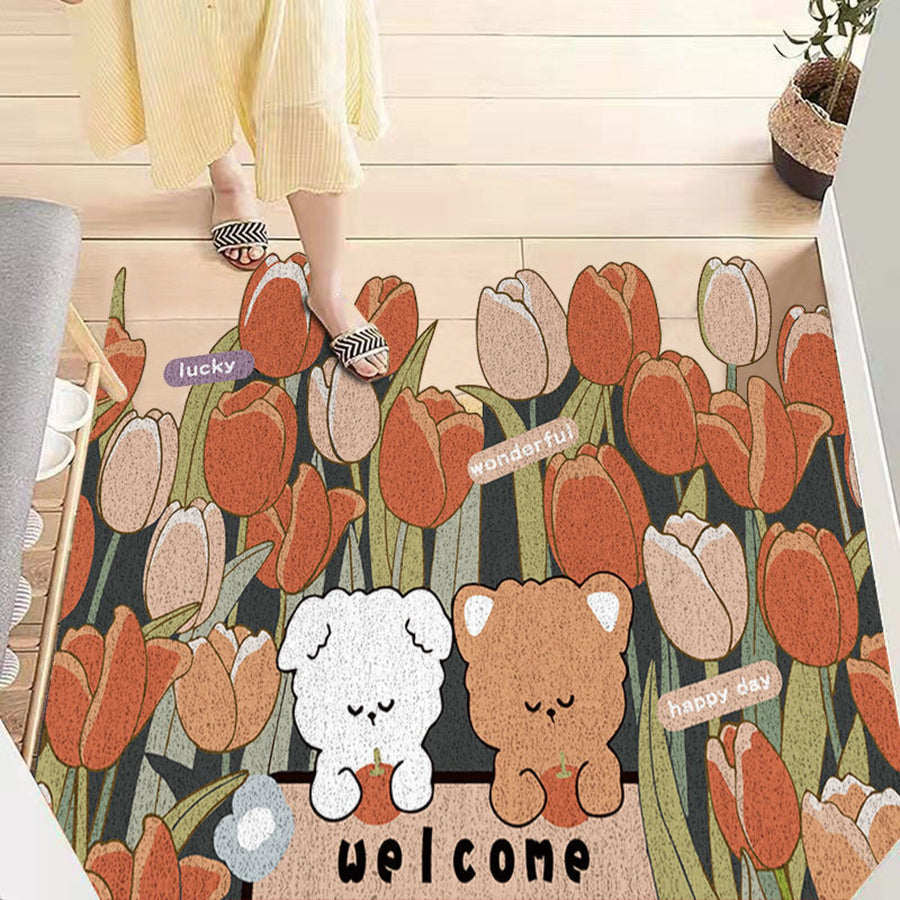 8 Style Flowers PVC Door Mat Rugs Funny Welcome for Front Doormat DIY Cutting Indoor/Outdoor Mats Non-Slip Eas - view 3
