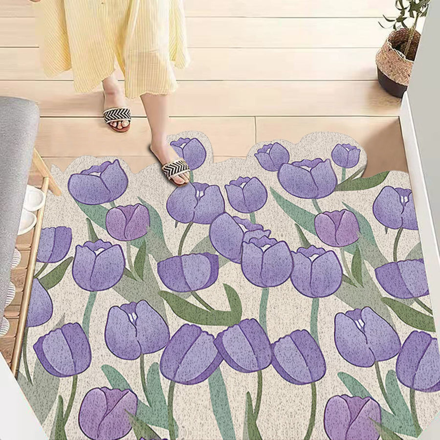 8 Style Flowers PVC Door Mat Rugs Funny Welcome for Front Doormat DIY Cutting Indoor/Outdoor Mats Non-Slip Eas