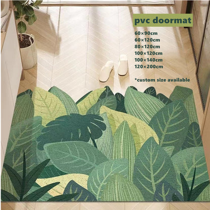 Green Leaf Edge Cutting PVC Door Mat entrance rugs