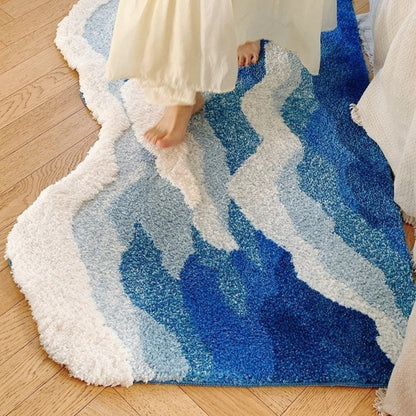 Zen Ocean Wave Abstract Rug, Area Rug, Bedroom Rug