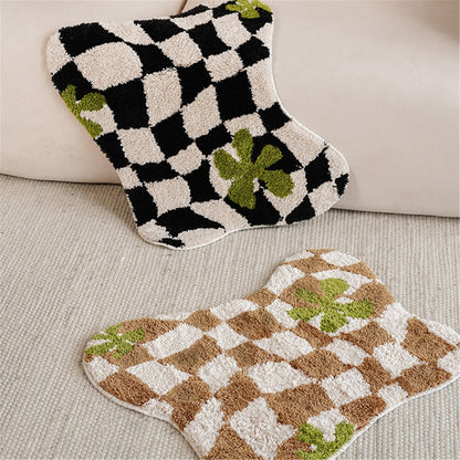 Tufted Checkered Rug, Irregular Shape Mats, Entryway Floor Decorative, Soft Bath Shower Mat, Absorbent Non Slip Bathroom Rugs, Fluffy Carpet