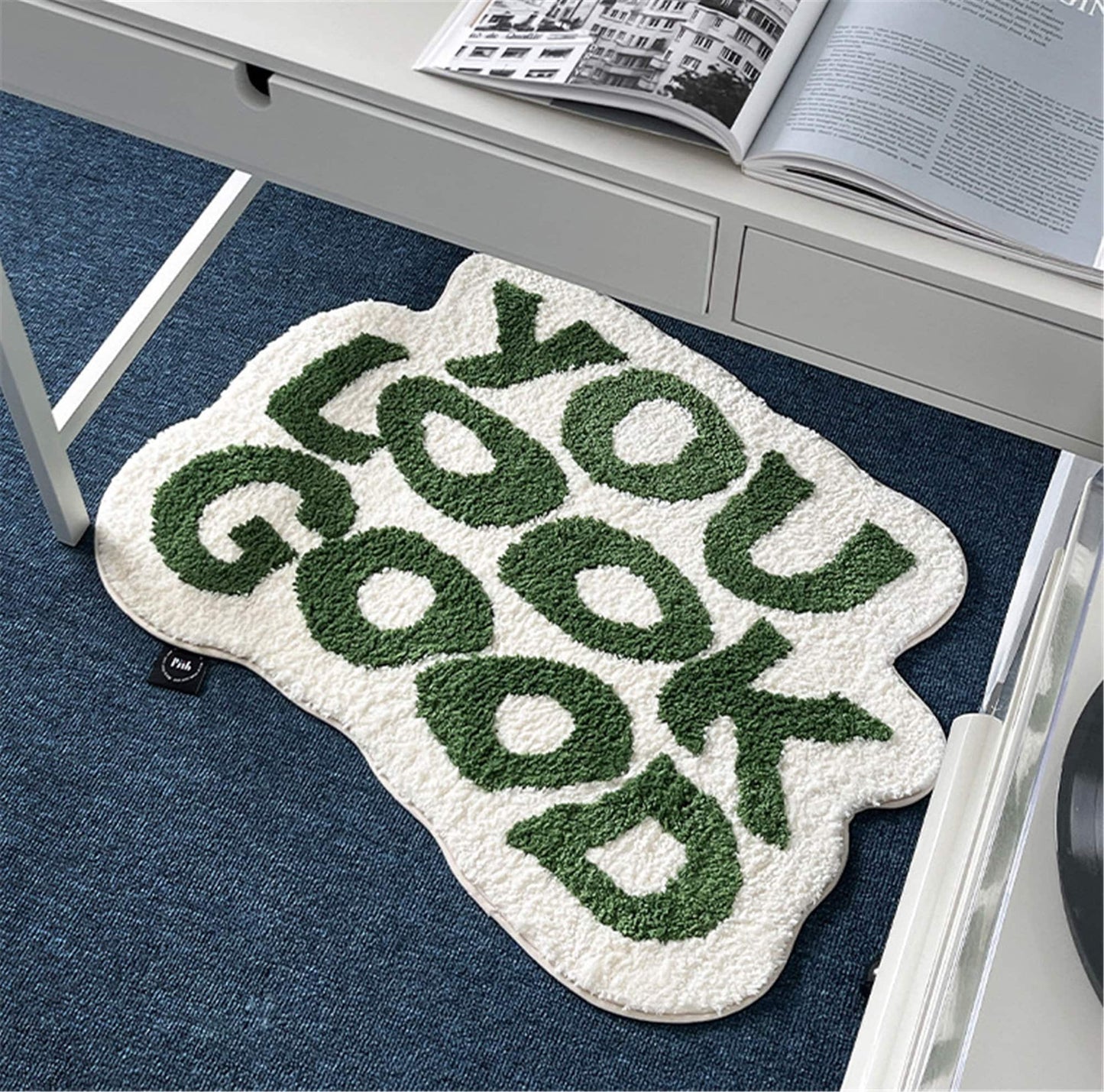 You Look Good Rug, Hand Tufted Bath Mat, Bedroom Mat, 25"x21" / 63x53cm