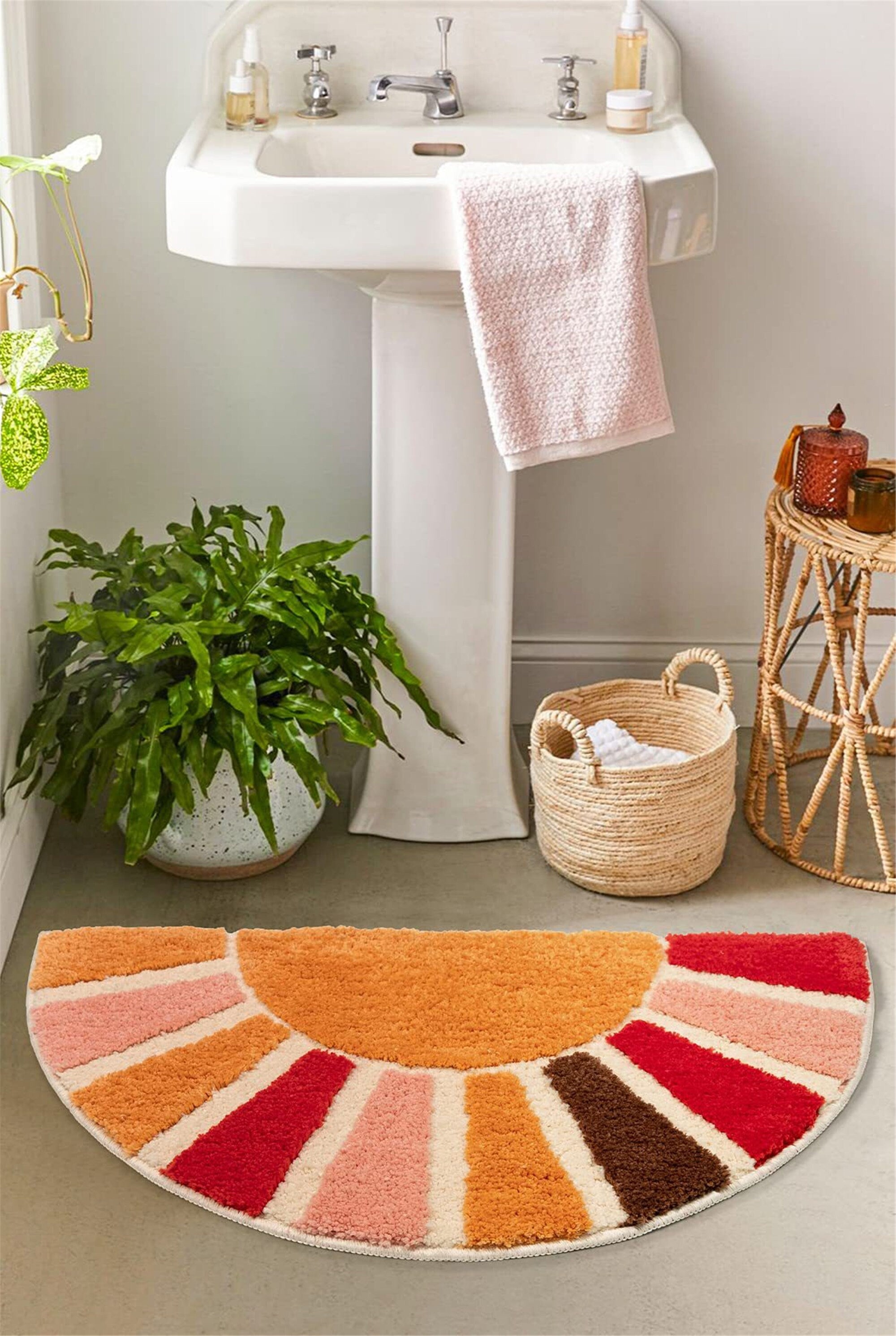 Aesthetic Sun Art Rug, Sunshine Bath Mat, Cool Sunrise Rugs for Bedroom, Trendy Bathroom Rug, Kids Nursery Rug, Minimalist Tufted Bath Mat
