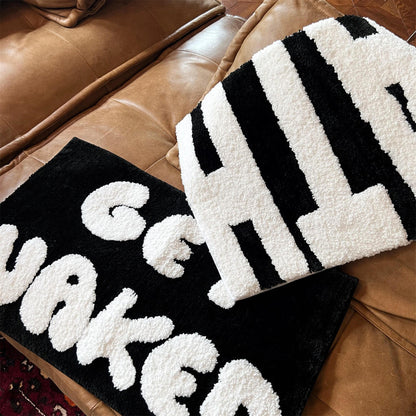 Black and White Bath Rug, Letter Typography Bathroom Rug