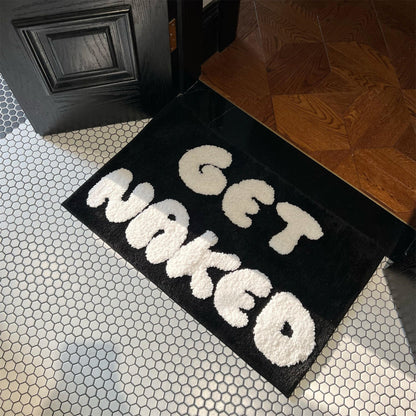 Black and White Bath Rug, Letter Typography Bathroom Rug