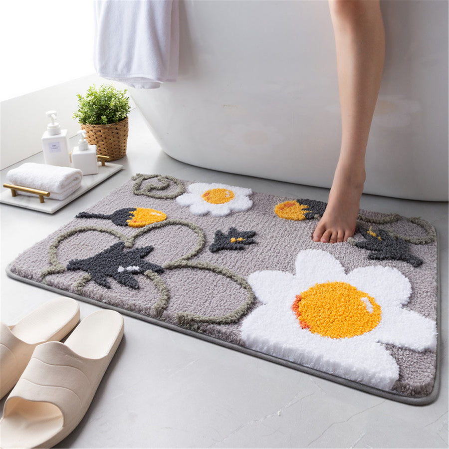 Floral Non Slip Bath Mat, Cute Flowers Bathroom Shower Mat, Kids Bedroom Mats, Aesthetic Doorstep Carpet, Kitc - view 2