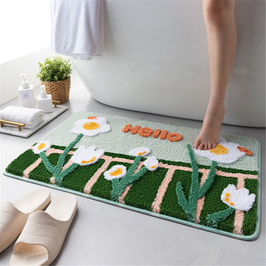 Cute Flowers Bathroom Shower Mat, Kids Bedroom Mats, Floral Non Slip Bath Mat, Aesthetic Doorstep Carpet, Kitchen Floor Mat, Home Dorm Decor