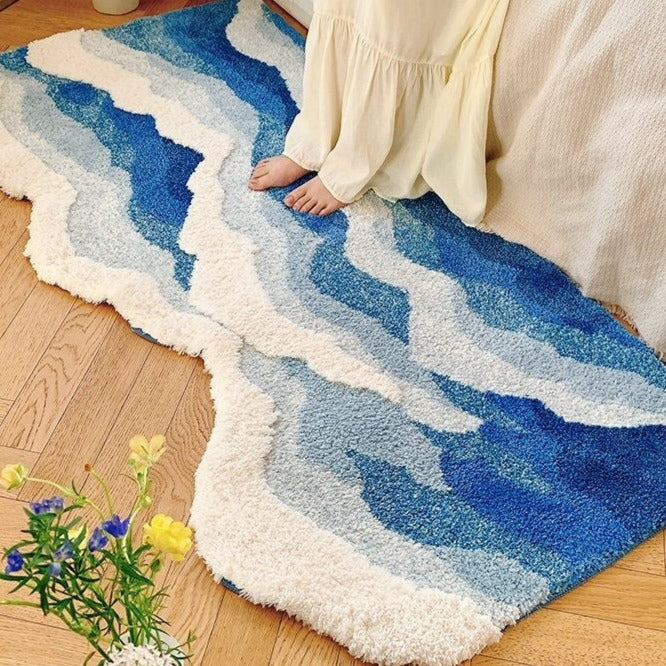 Zen Ocean Wave Abstract Rug, Area Rug, Bedroom Rug - view 4