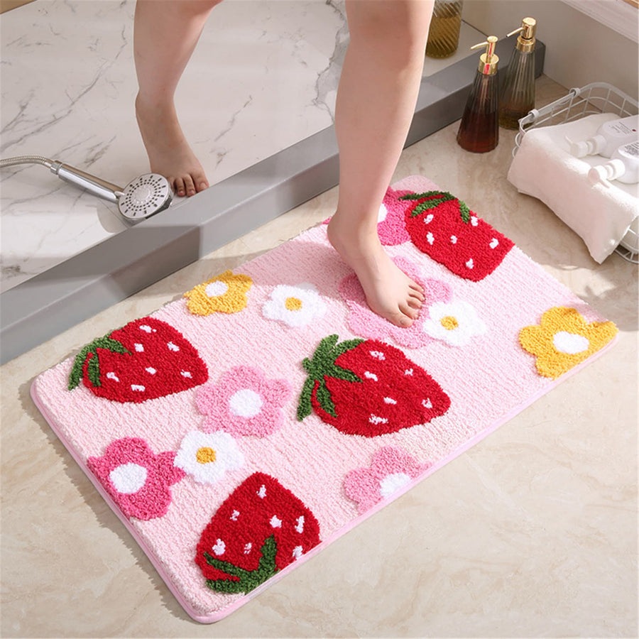 Strawberries Non Slip Bath Mat, Cute Bathroom Shower Mat, Kids Bedroom Mats, Aesthetic Doorstep Carpet, Kitche