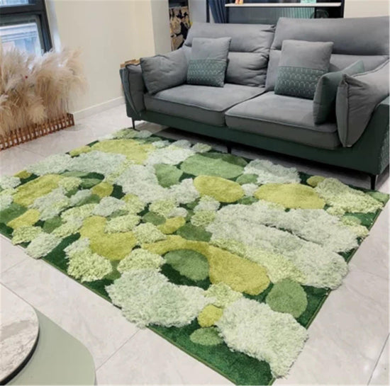 Large Green Moss Rug, Soft 3D Area Rug, Spring Grass Hand Tufted Fluff
