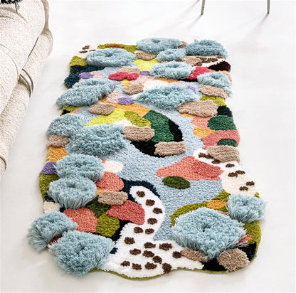 Summer Moss Irregular Rug, Soft 3D Area Rug, Hand Tufted Fluffy Rug, Large Bedroom Carpet, Washable Non-Slip Bath Mat, Cottagecore Decor