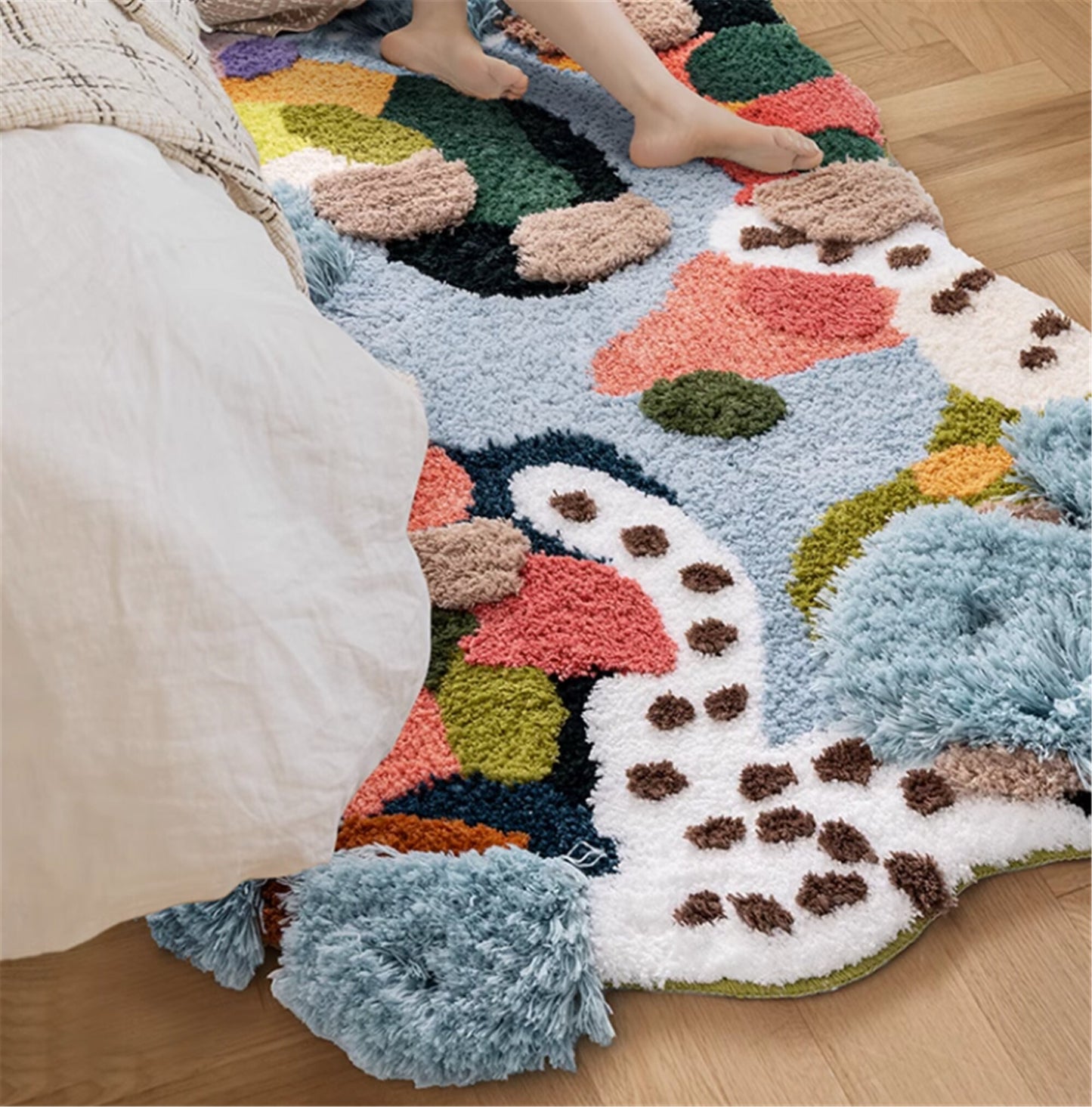 Summer Moss Irregular Rug, Soft 3D Area Rug, Hand Tufted Fluffy Rug, Large Bedroom Carpet, Washable Non-Slip Bath Mat, Cottagecore Decor