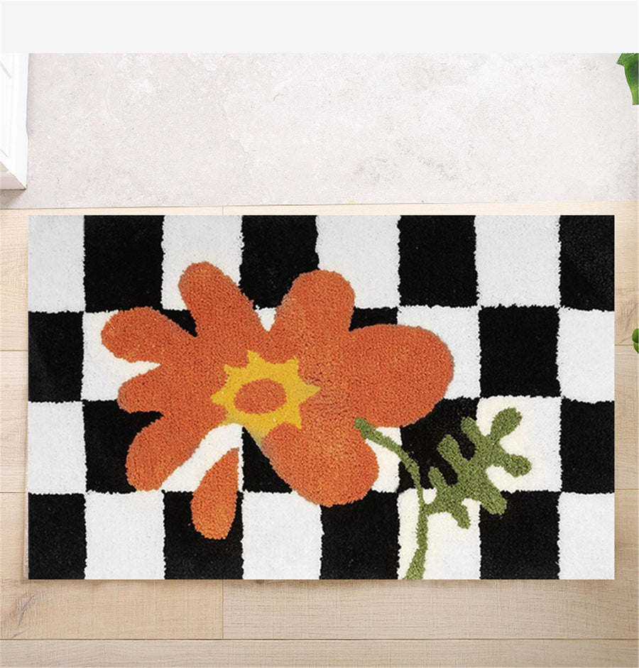 Aesthetic Checkered Rug, Hand Tufted Bath Mats, Entryway Floor Decorative, Soft Shower Mat, Absorbent Non Slip - view 2
