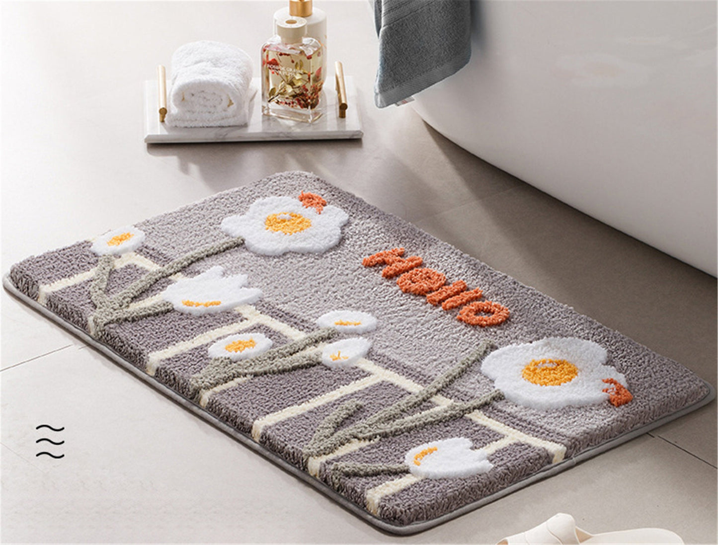 Cute Flowers Bathroom Shower Mat, Kids Bedroom Mats, Floral Non Slip Bath Mat, Aesthetic Doorstep Carpet, Kitchen Floor Mat, Home Dorm Decor